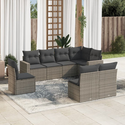 8 Piece Garden Sofa Set with Cushions Grey Poly Rattan