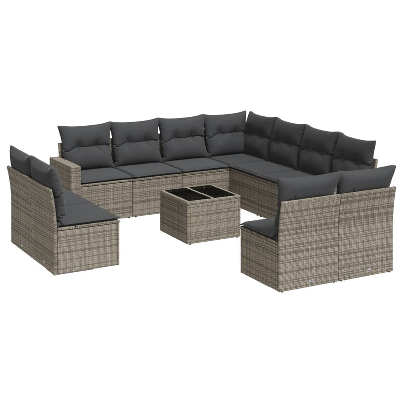 12 Piece Garden Sofa Set with Cushions Grey Poly Rattan