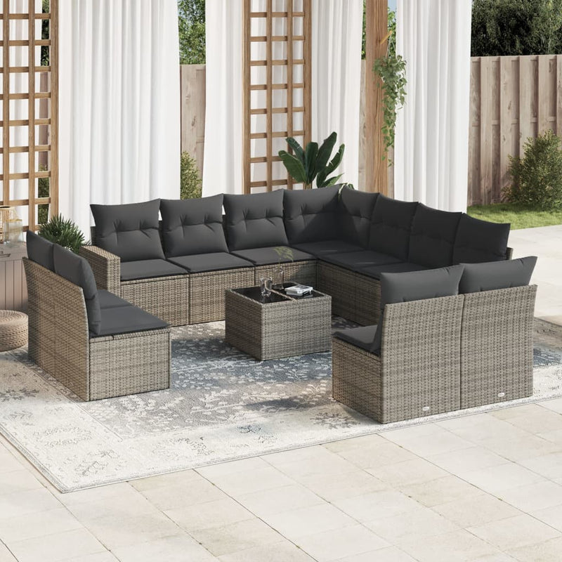 12 Piece Garden Sofa Set with Cushions Grey Poly Rattan