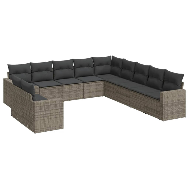 11 Piece Garden Sofa Set with Cushions Grey Poly Rattan