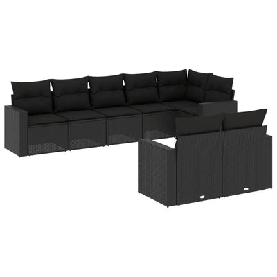 8 Piece Garden Sofa Set with Cushions Black Poly Rattan