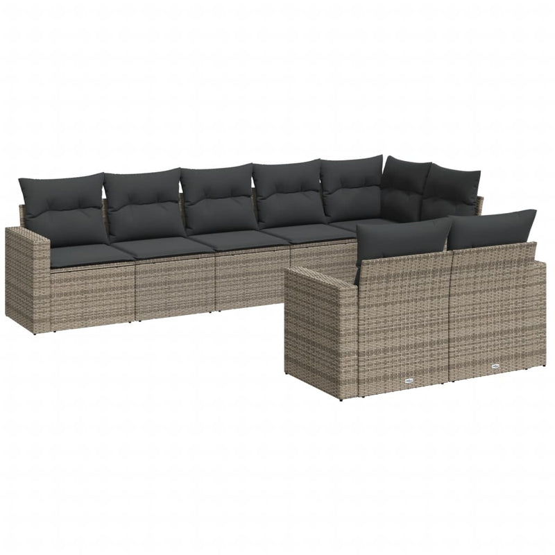 8 Piece Garden Sofa Set with Cushions Grey Poly Rattan