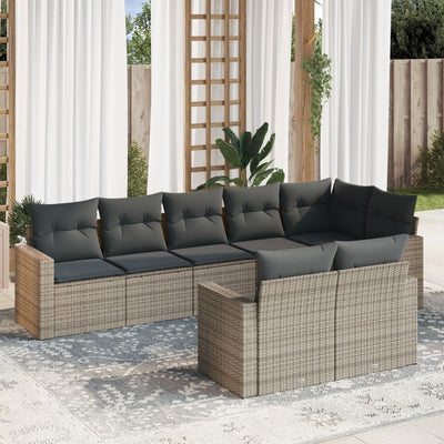 8 Piece Garden Sofa Set with Cushions Grey Poly Rattan