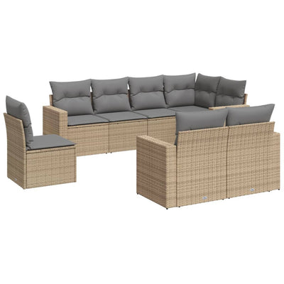 8 Piece Garden Sofa Set with Cushions Beige Poly Rattan