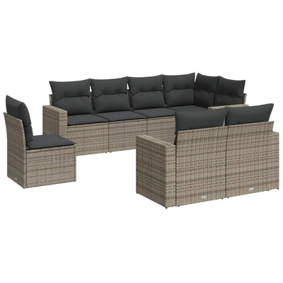 8 Piece Garden Sofa Set with Cushions Grey Poly Rattan