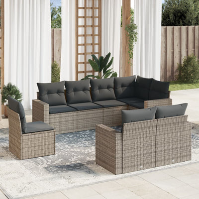 8 Piece Garden Sofa Set with Cushions Grey Poly Rattan