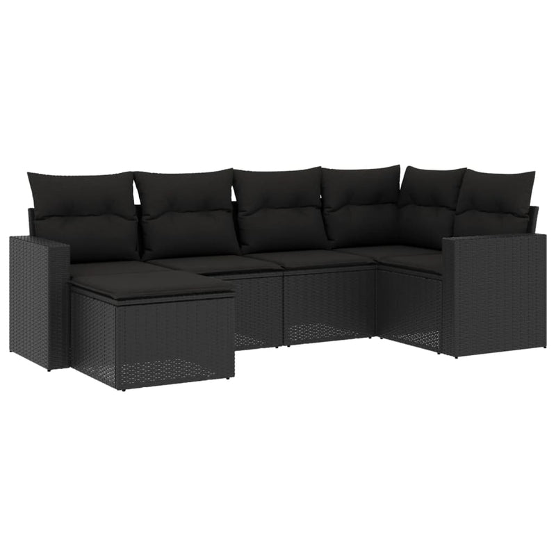 6 Piece Garden Sofa Set with Cushions Black Poly Rattan
