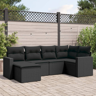 6 Piece Garden Sofa Set with Cushions Black Poly Rattan