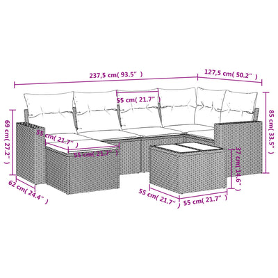 7 Piece Garden Sofa Set with Cushions Grey Poly Rattan