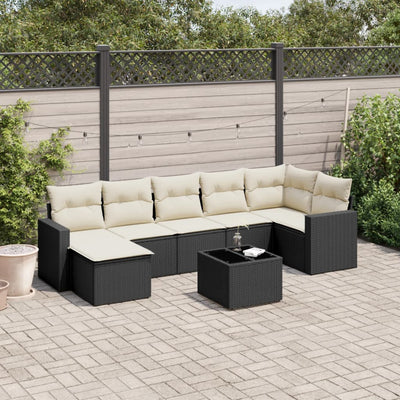 8 Piece Garden Sofa Set with Cushions Black Poly Rattan