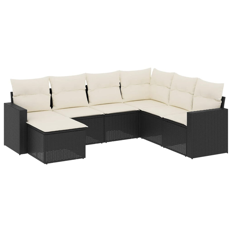 7 Piece Garden Sofa Set with Cushions Black Poly Rattan