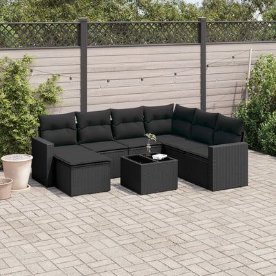 8 Piece Garden Sofa Set with Cushions Black Poly Rattan