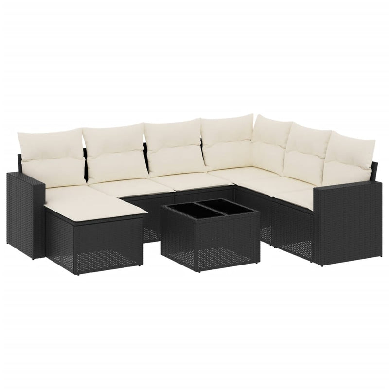 8 Piece Garden Sofa Set with Cushions Black Poly Rattan