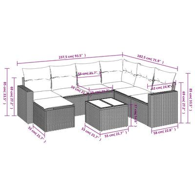 8 Piece Garden Sofa Set with Cushions Grey Poly Rattan