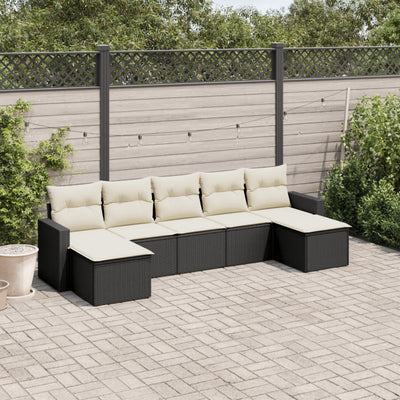 7 Piece Garden Sofa Set with Cushions Black Poly Rattan