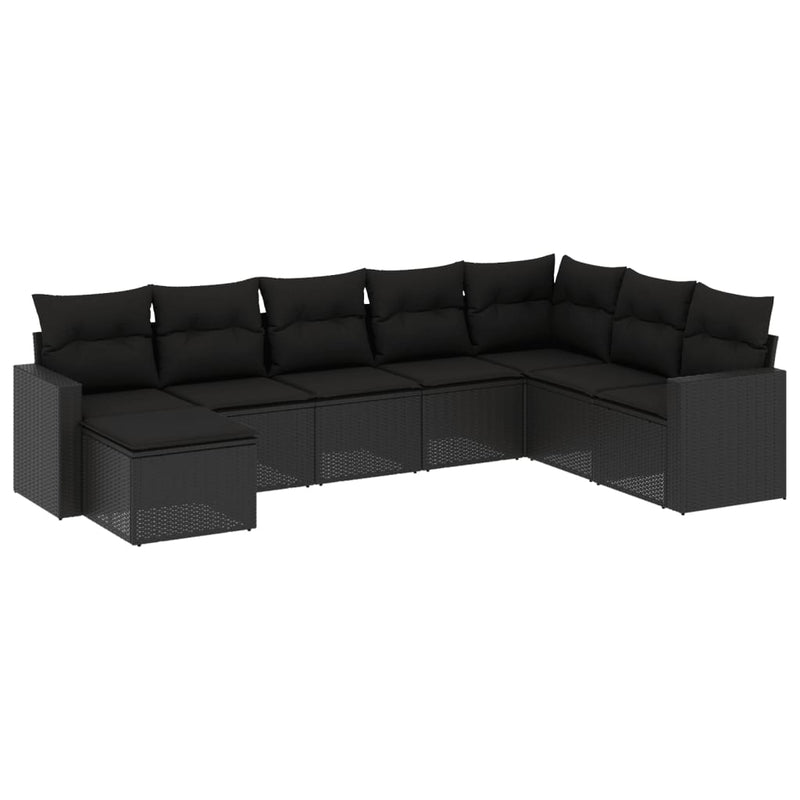 8 Piece Garden Sofa Set with Cushions Black Poly Rattan