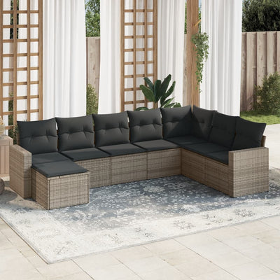 8 Piece Garden Sofa Set with Cushions Grey Poly Rattan