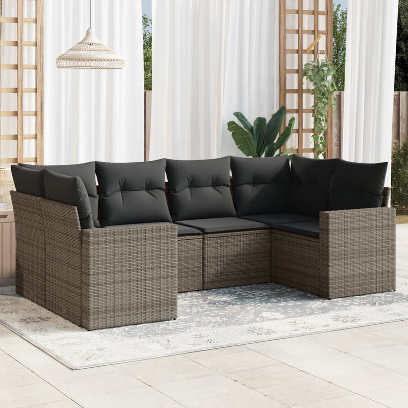 6 Piece Garden Sofa Set with Cushions Grey Poly Rattan