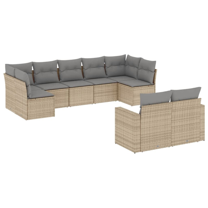 9 Piece Garden Sofa Set with Cushions Beige Poly Rattan