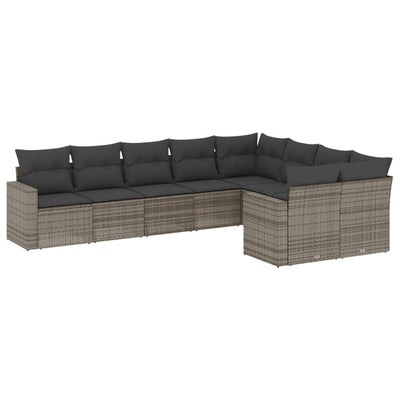 9 Piece Garden Sofa Set with Cushions Grey Poly Rattan