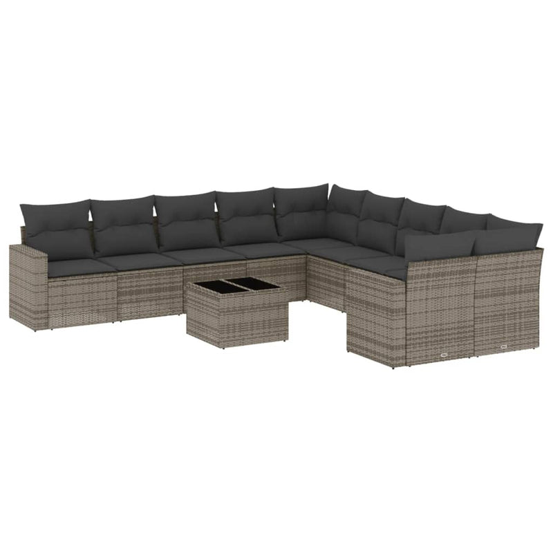 11 Piece Garden Sofa Set with Cushions Grey Poly Rattan