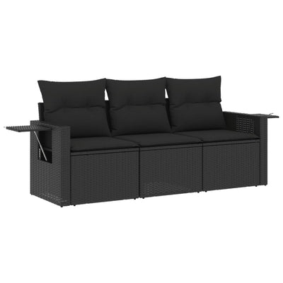 3 Piece Garden Sofa Set with Cushions Black Poly Rattan