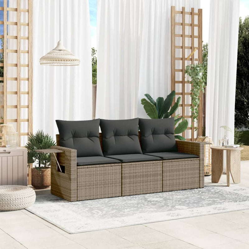 3 Piece Garden Sofa Set with Cushions Grey Poly Rattan