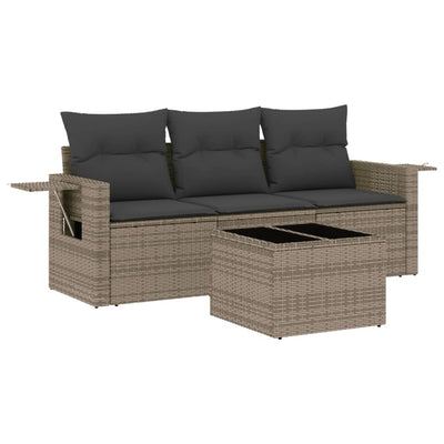 4 Piece Garden Sofa Set with Cushions Grey Poly Rattan