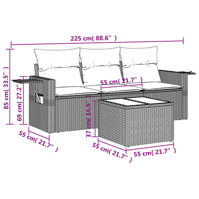 4 Piece Garden Sofa Set with Cushions Grey Poly Rattan