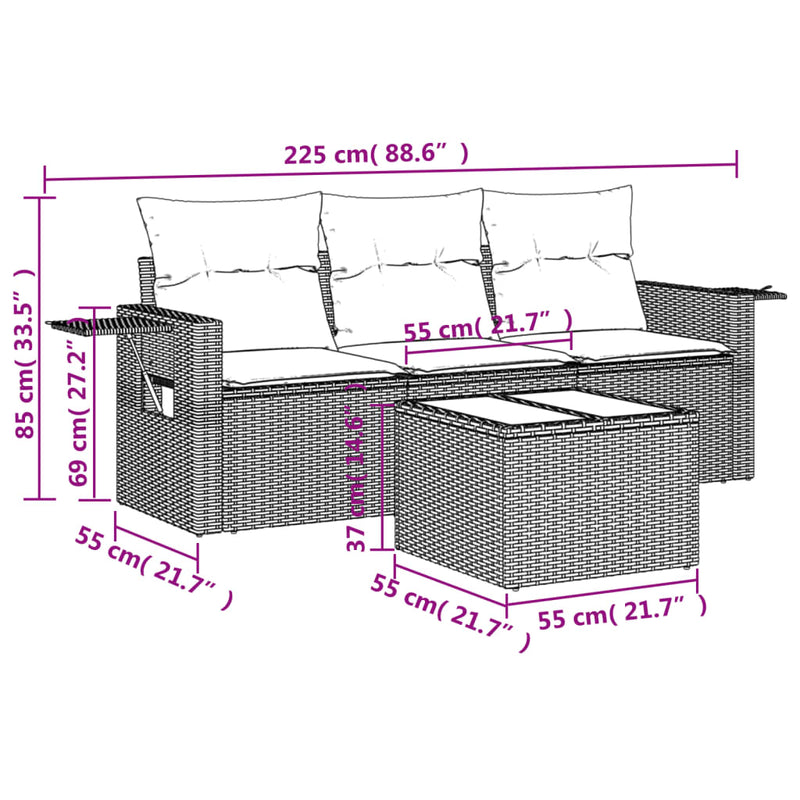 4 Piece Garden Sofa Set with Cushions Grey Poly Rattan