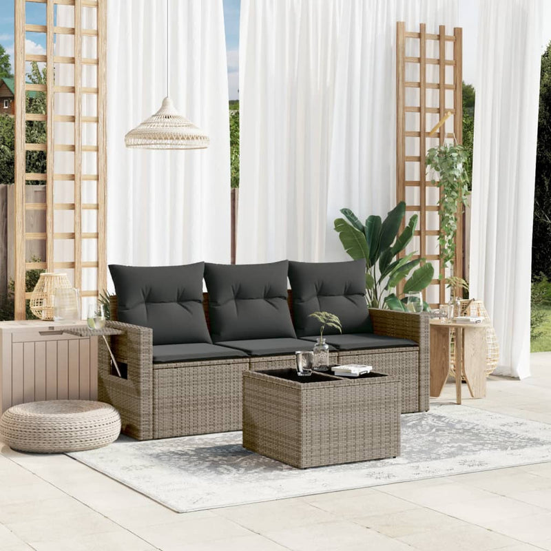 4 Piece Garden Sofa Set with Cushions Grey Poly Rattan