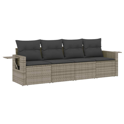 4 Piece Garden Sofa Set with Cushions Grey Poly Rattan