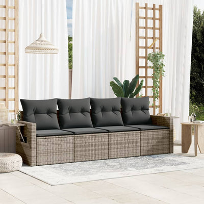 4 Piece Garden Sofa Set with Cushions Grey Poly Rattan