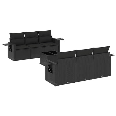 7 Piece Garden Sofa Set with Cushions Black Poly Rattan