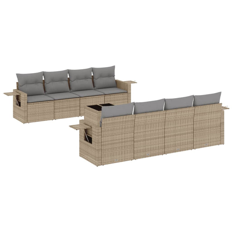 9 Piece Garden Sofa Set with Cushions Beige Poly Rattan