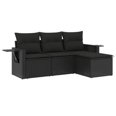 4 Piece Garden Sofa Set with Cushions Black Poly Rattan