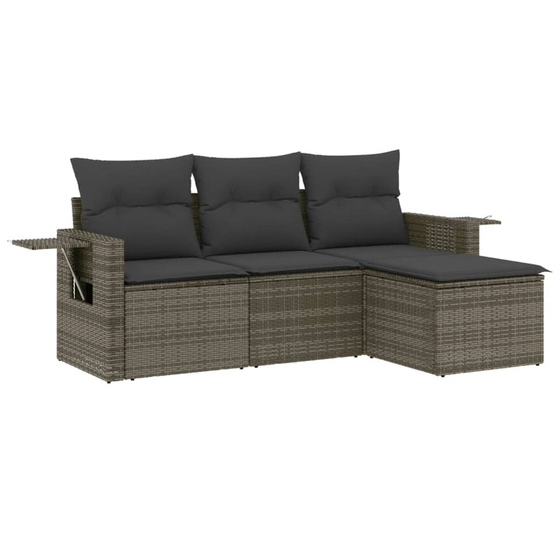 4 Piece Garden Sofa Set with Cushions Grey Poly Rattan