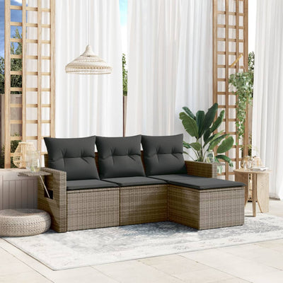 4 Piece Garden Sofa Set with Cushions Grey Poly Rattan