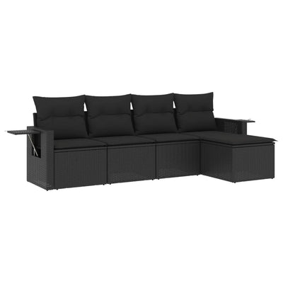 5 Piece Garden Sofa Set with Cushions Black Poly Rattan