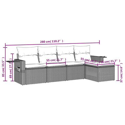 5 Piece Garden Sofa Set with Cushions Grey Poly Rattan