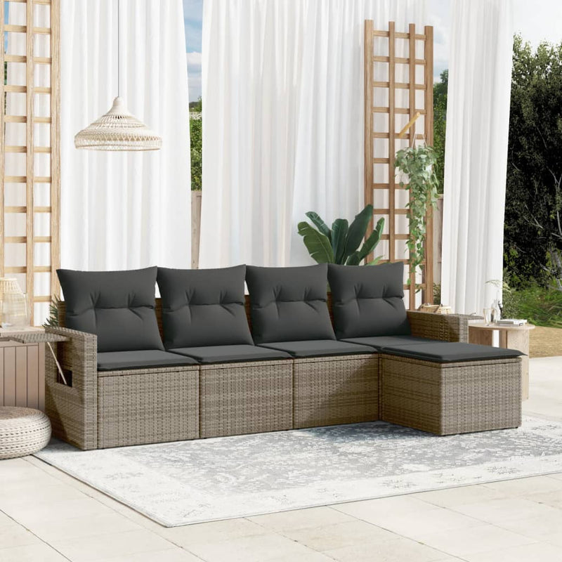 5 Piece Garden Sofa Set with Cushions Grey Poly Rattan