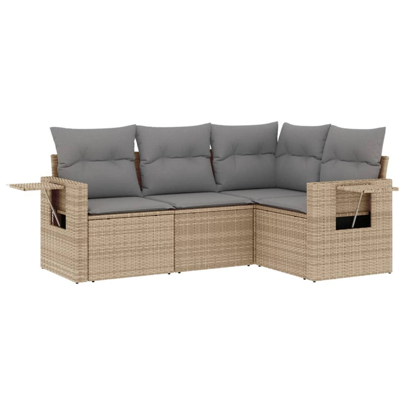 4 Piece Garden Sofa Set with Cushions Beige Poly Rattan