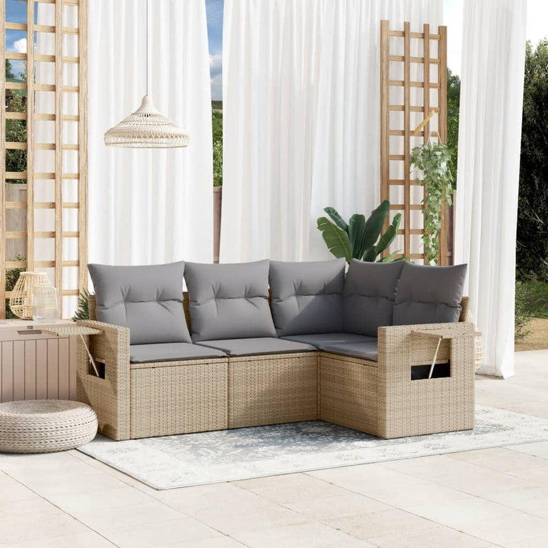 4 Piece Garden Sofa Set with Cushions Beige Poly Rattan