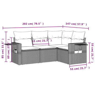 4 Piece Garden Sofa Set with Cushions Grey Poly Rattan