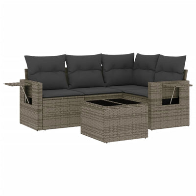 5 Piece Garden Sofa Set with Cushions Grey Poly Rattan