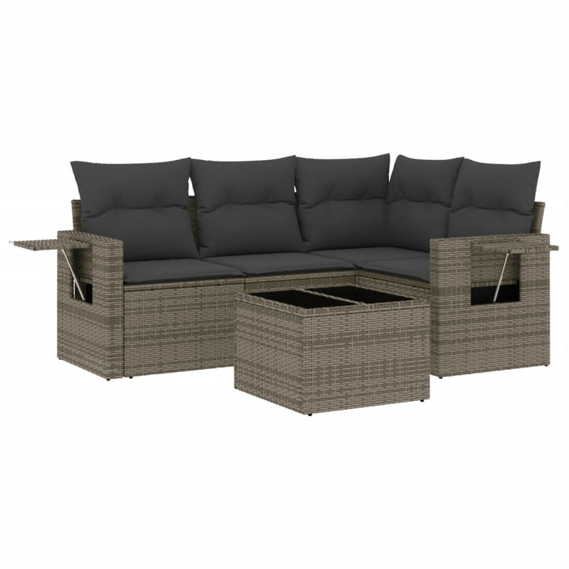 5 Piece Garden Sofa Set with Cushions Grey Poly Rattan