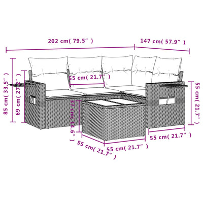 5 Piece Garden Sofa Set with Cushions Grey Poly Rattan