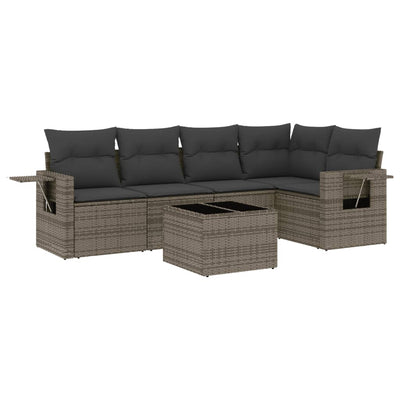 6 Piece Garden Sofa Set with Cushions Grey Poly Rattan