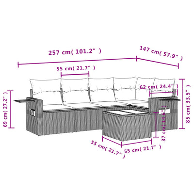 6 Piece Garden Sofa Set with Cushions Grey Poly Rattan