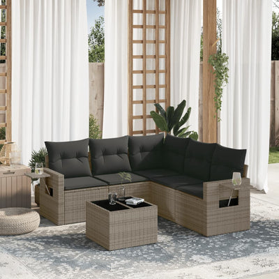 6 Piece Garden Sofa Set with Cushions Grey Poly Rattan